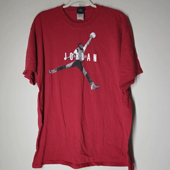 Air Jordan Spell Out Jumpman Red T-Shirt Men's Large Red Puff Print Michael - Picture 1 of 7